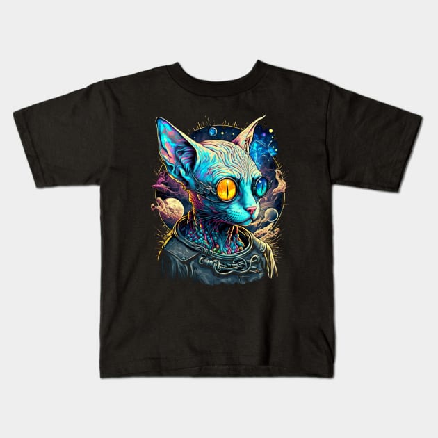 Psychedelic Sphynx Cat Kids T-Shirt by ElectricMint